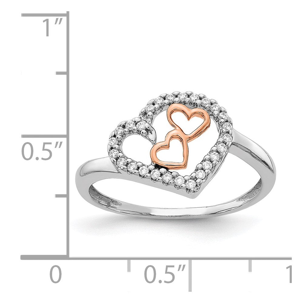 Solid 14K White/Rose Gold White and Rose Simulated CZ Heart Ring