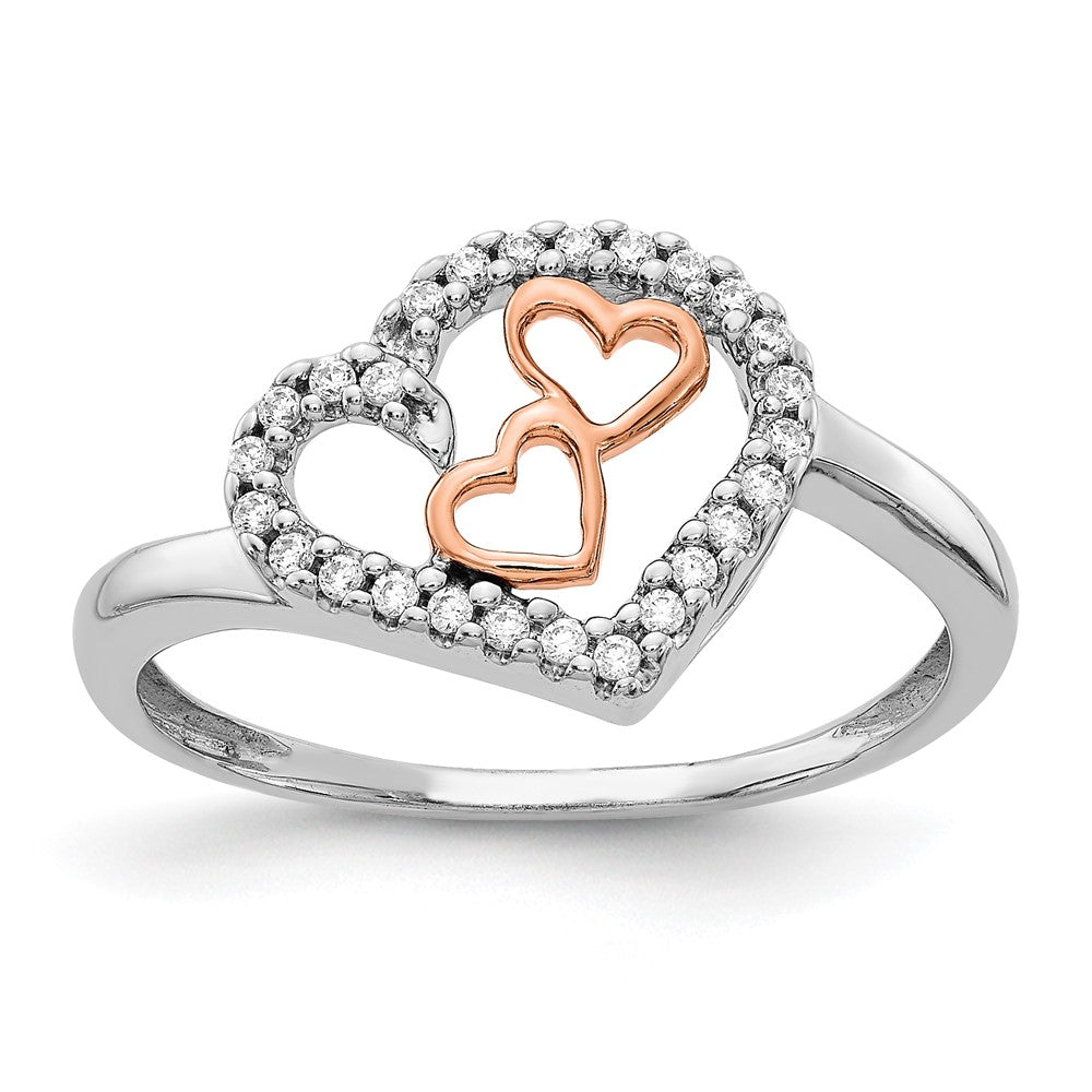 14k White Gold and Rose Gold Real Diamond Heart Ring