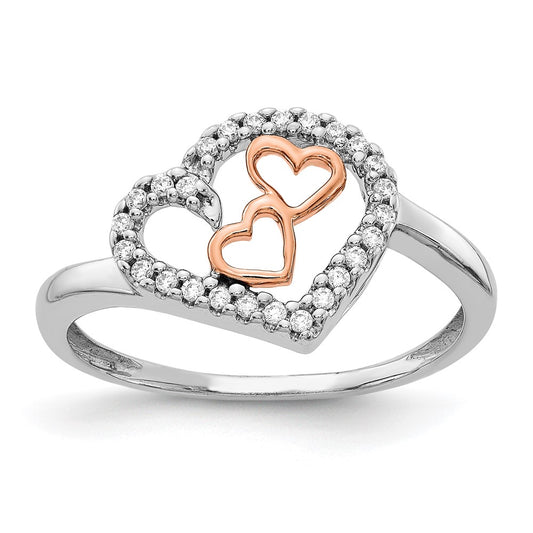 Solid 14K White/Rose Gold White and Rose Simulated CZ Heart Ring