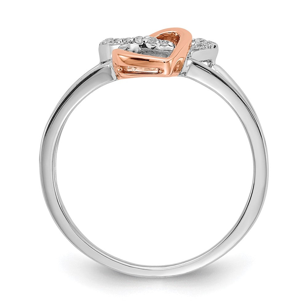 Solid 14k Two-tone White/Rose Gold Simulated CZ Double Heart Ring