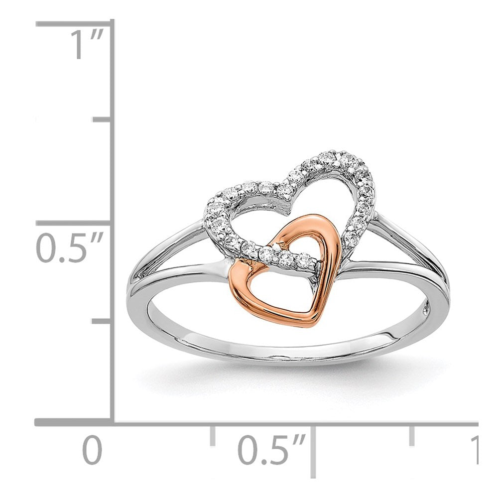 Solid 14k Two-tone White/Rose Gold Simulated CZ Double Heart Ring