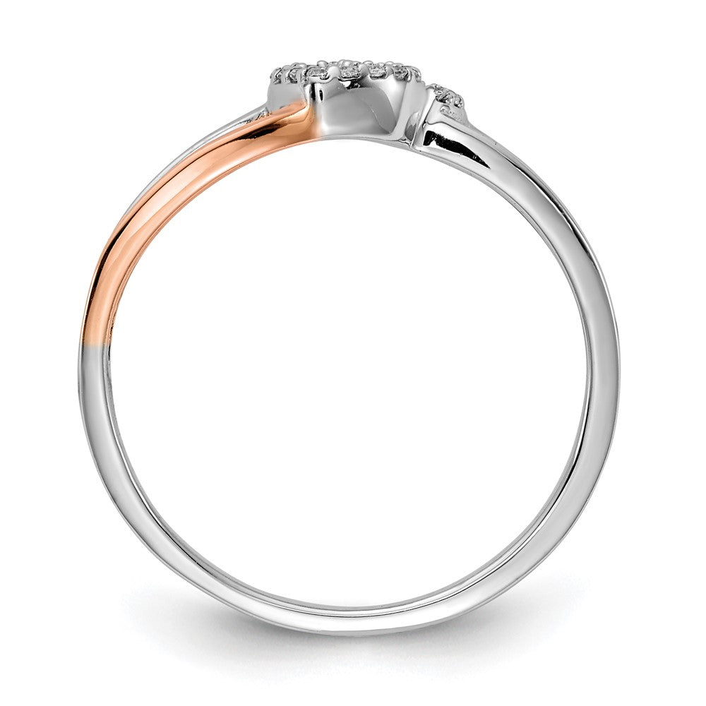 Solid 14k Two-tone White and Rose Gold Simulated CZ Polished Double Heart Ring