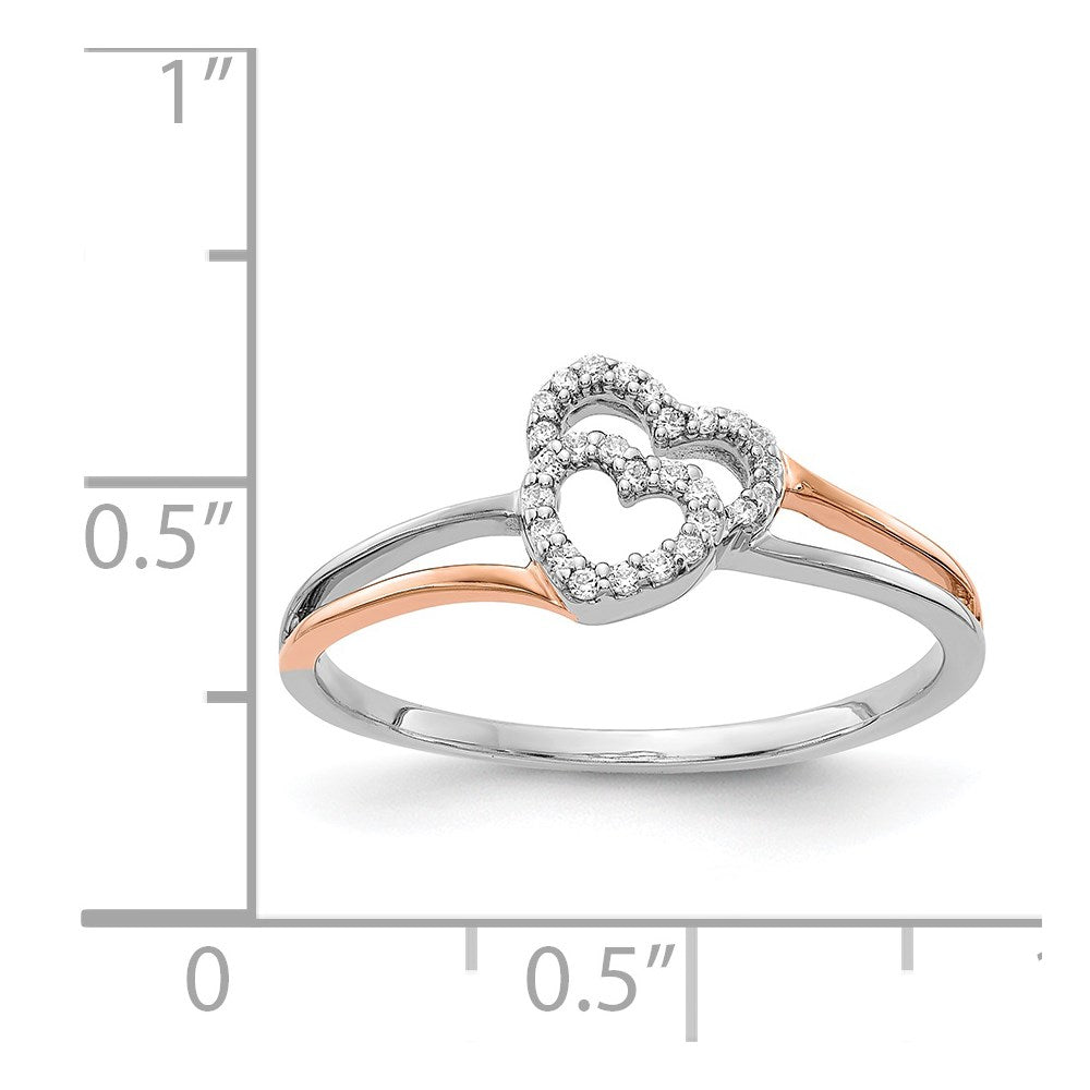 Solid 14k Two-tone White and Rose Gold Simulated CZ Polished Double Heart Ring