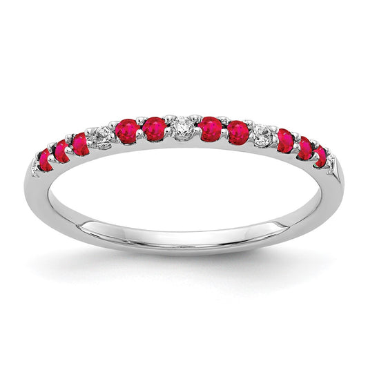 Solid 14k White Gold Simulated CZ and Ruby Band