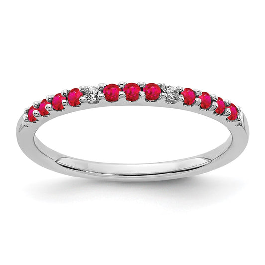 Solid 14k White Gold Simulated CZ and Ruby Band