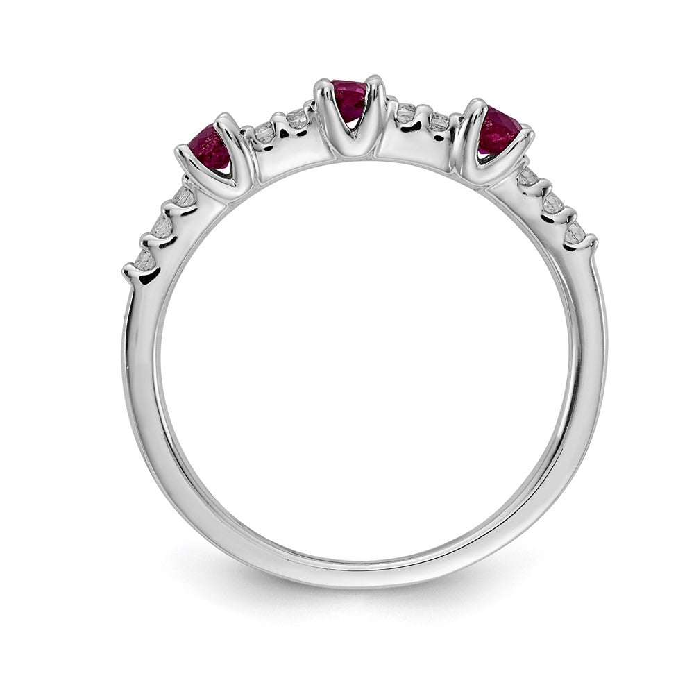 14k White Gold Real Diamond and Ruby 3-Stone Ring