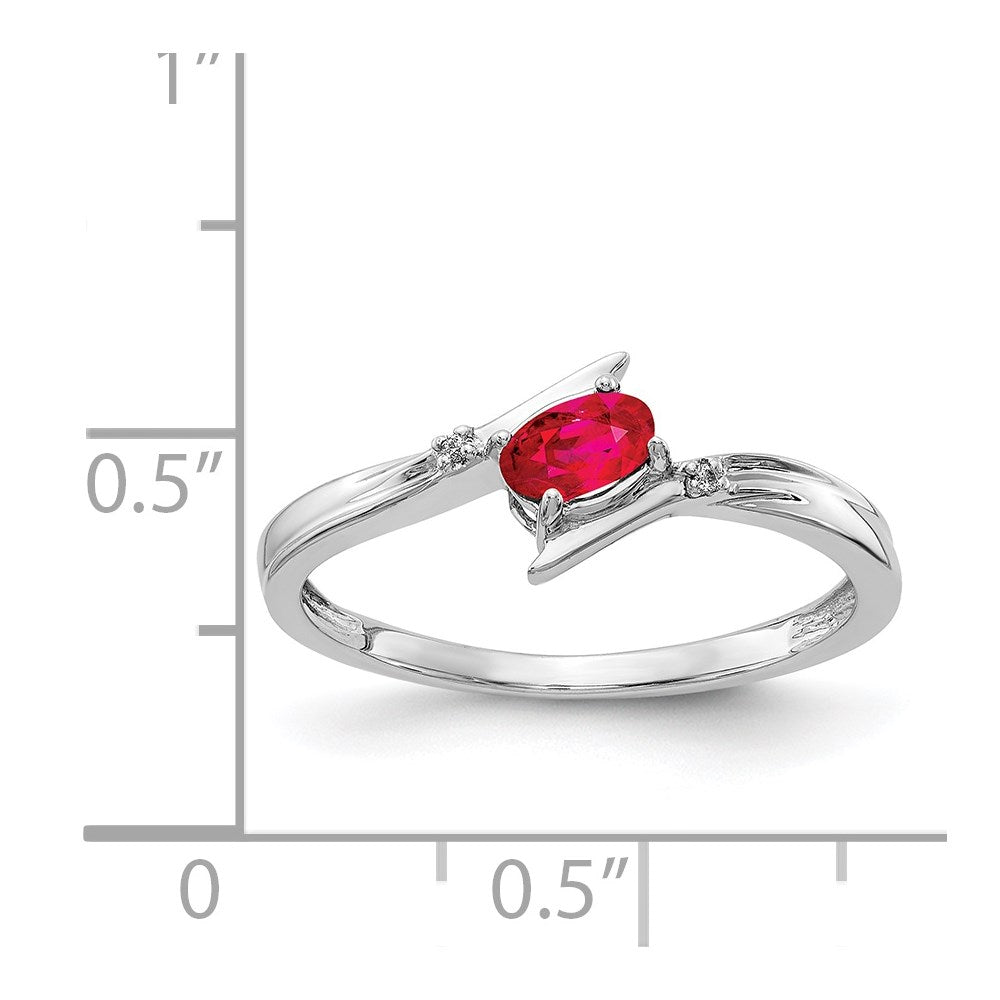 14K White Gold Polished Oval Real Diamond Ruby Bypass Ring