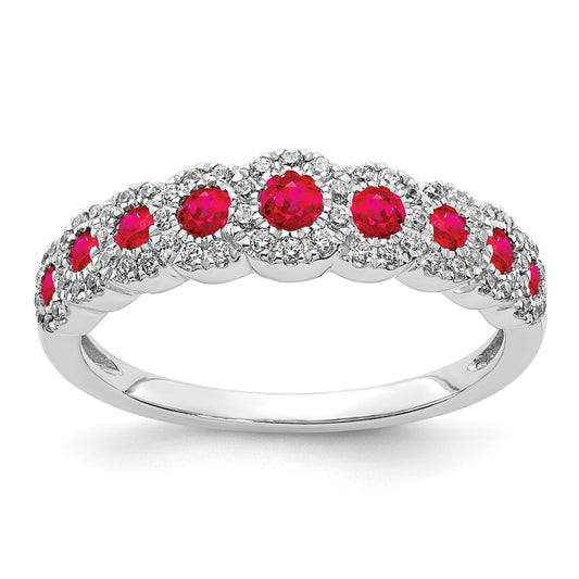 14k White Gold Real Diamond and Ruby Polished Ring