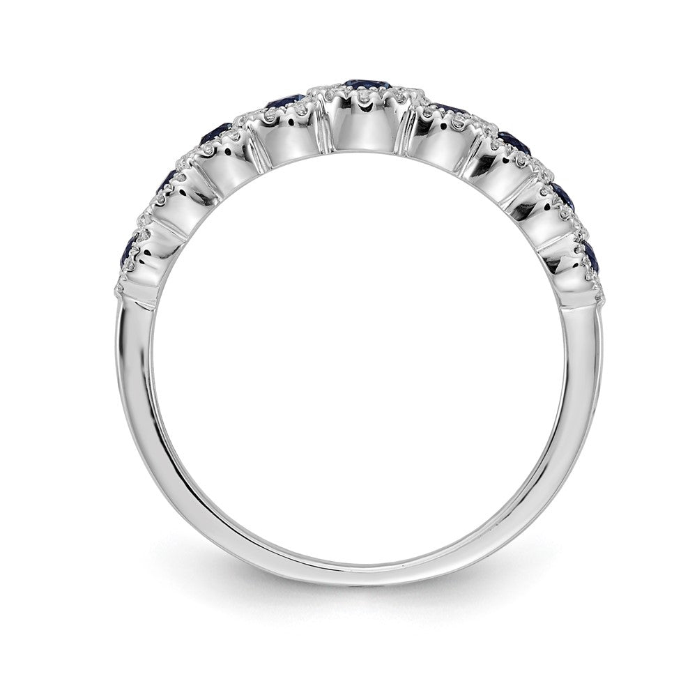 14k White Gold Real Diamond and Sapphire Polished Ring