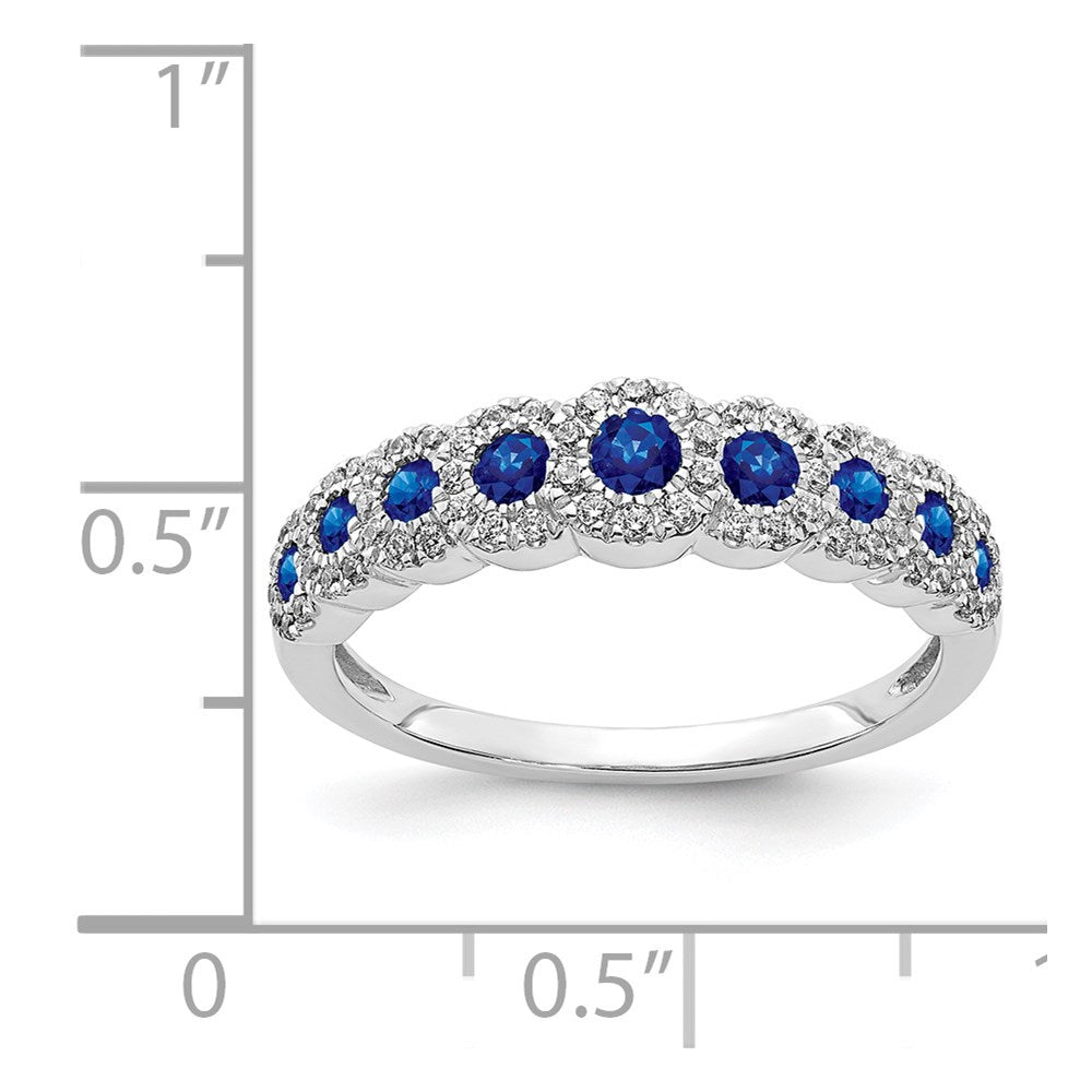 14k White Gold Real Diamond and Sapphire Polished Ring