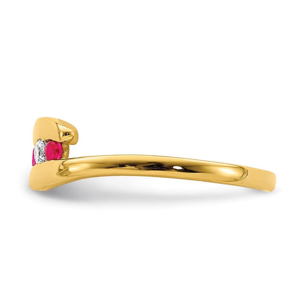 14K Yellow Gold Ruby and Real Diamond 3-stone Ring