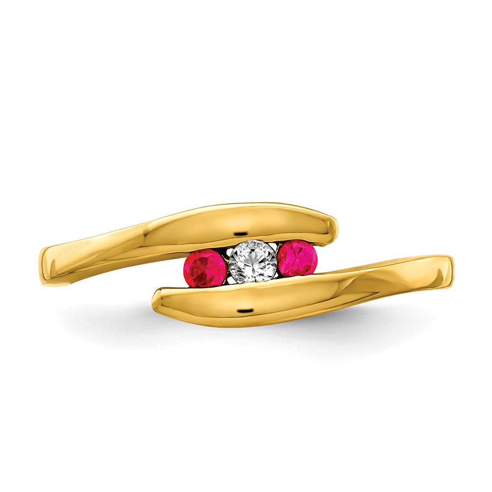 14K Yellow Gold Ruby and Real Diamond 3-stone Ring