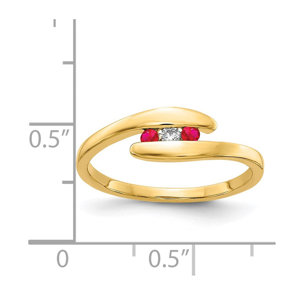 14K Yellow Gold Ruby and Real Diamond 3-stone Ring