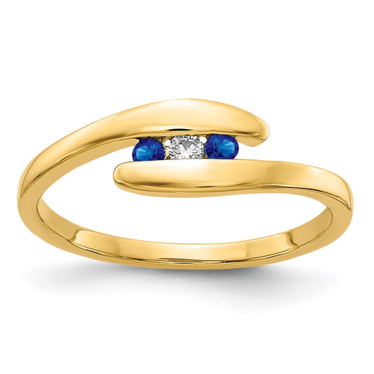 14K Yellow Gold Sapphire and Real Diamond 3-stone Ring