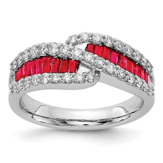 Solid 14k White Gold Simulated Ruby CZ Ring