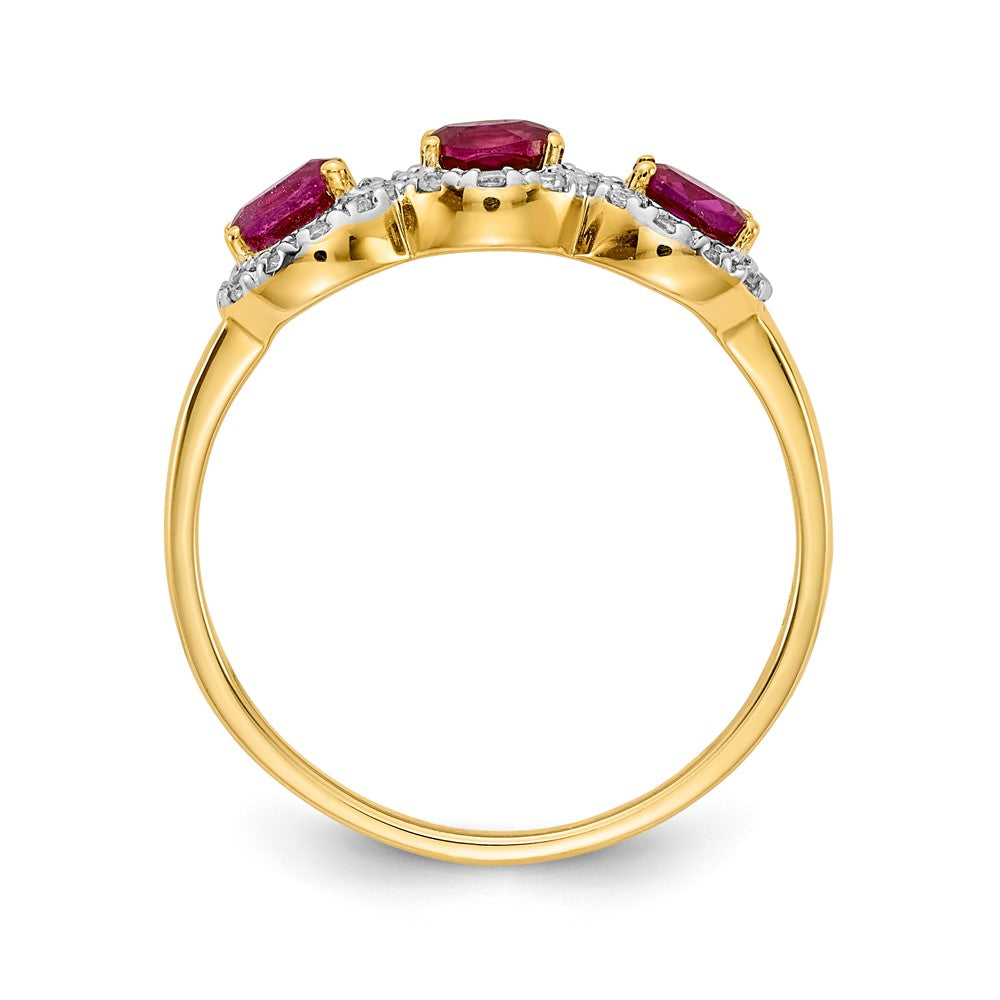 14K Yellow Gold Composite Ruby and Real Diamond 3-Stone Ring