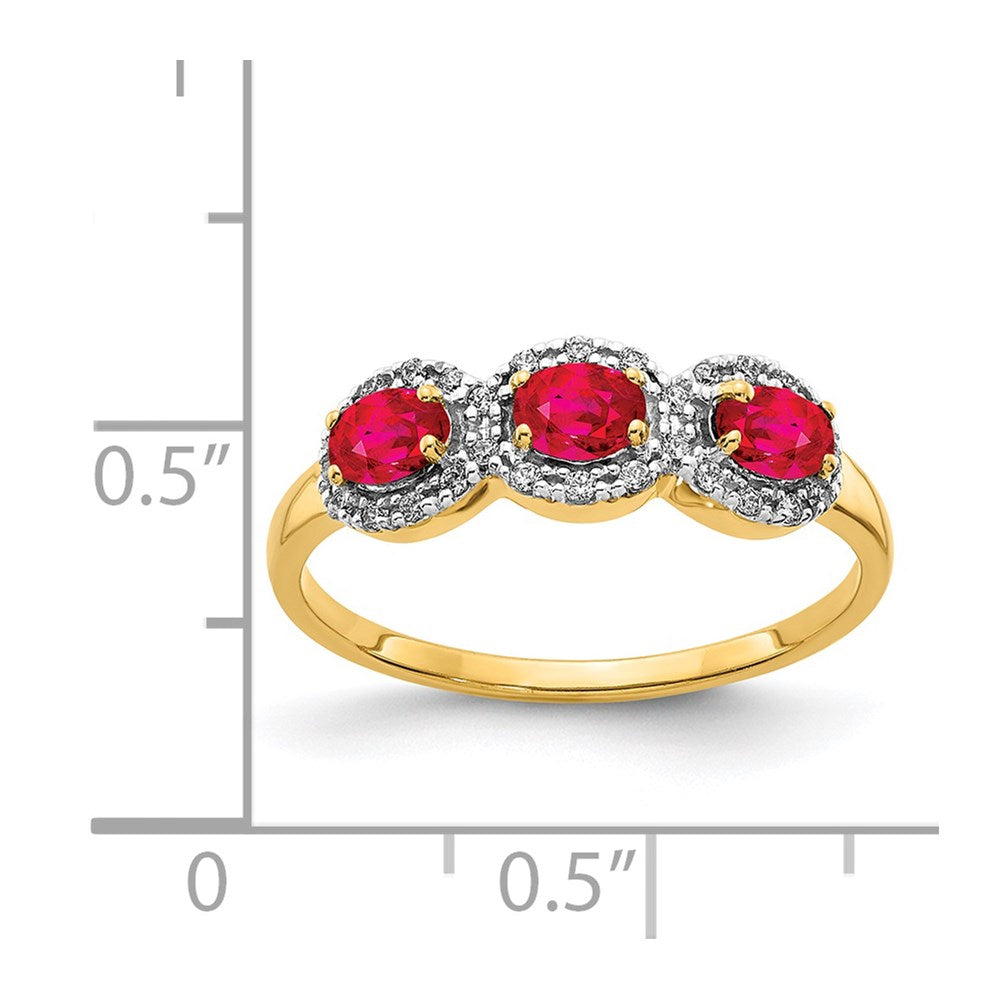 14K Yellow Gold Composite Ruby and Real Diamond 3-Stone Ring