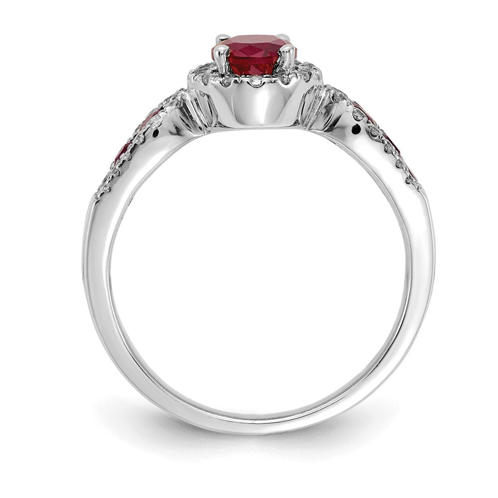 14k White Gold Real Diamond and Oval Ruby Ring