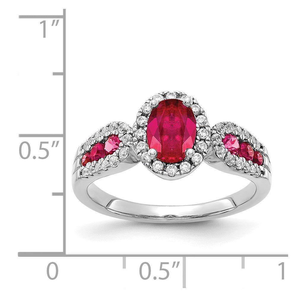 14k White Gold Real Diamond and Oval Ruby Ring