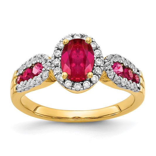 Solid 14k Yellow Gold Simulated CZ and Oval Ruby Ring