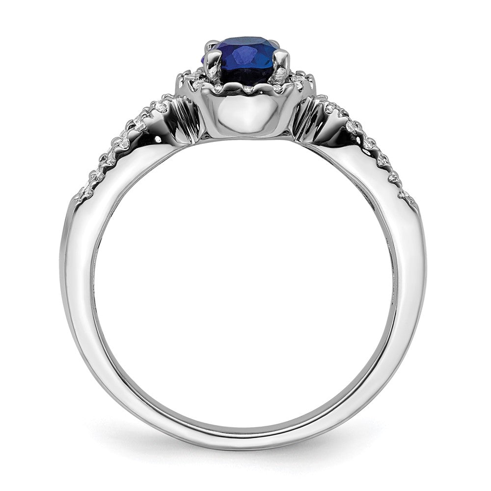 14k White Gold Real Diamond and Oval Sapphire Ring