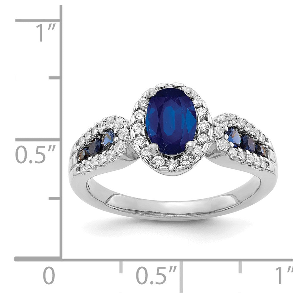 14k White Gold Real Diamond and Oval Sapphire Ring