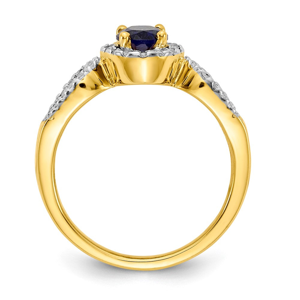 14K Yellow Gold Real Diamond and Oval Sapphire Ring