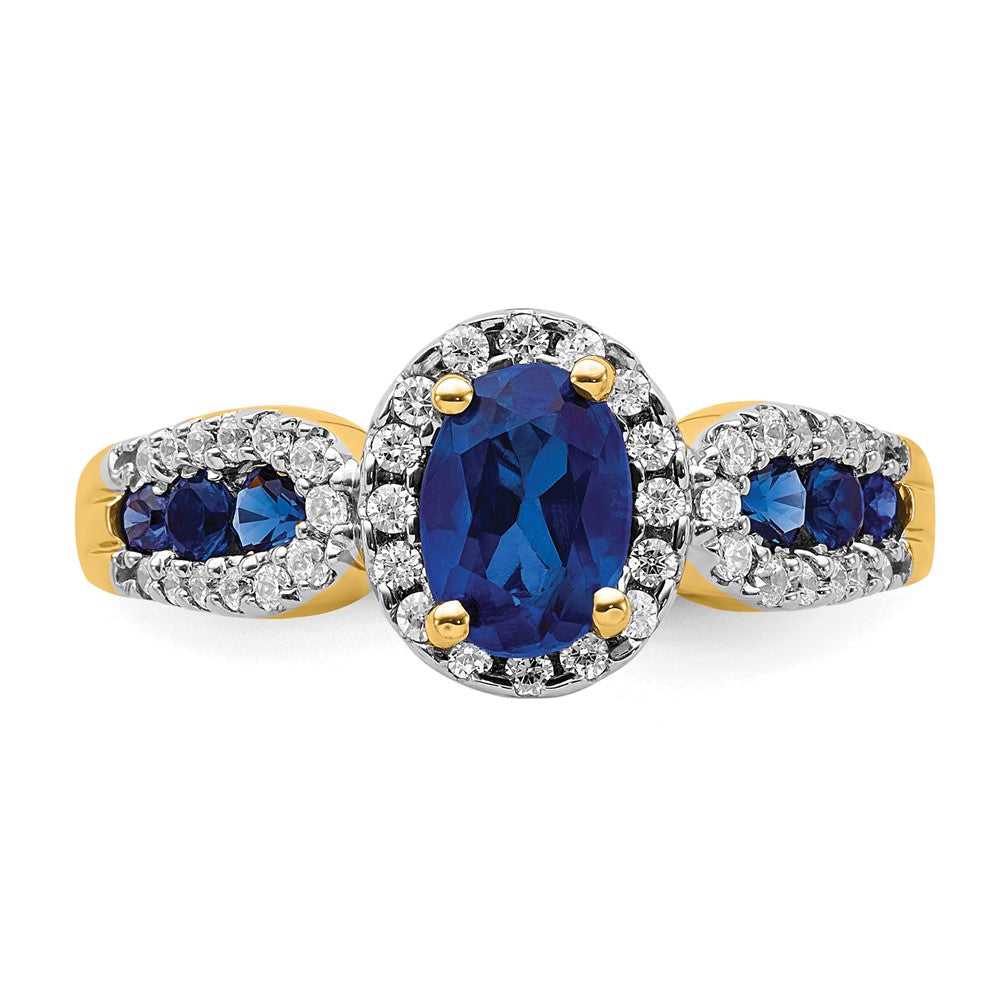 14K Yellow Gold Real Diamond and Oval Sapphire Ring