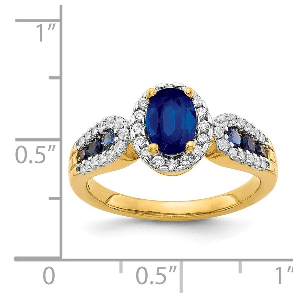 14K Yellow Gold Real Diamond and Oval Sapphire Ring