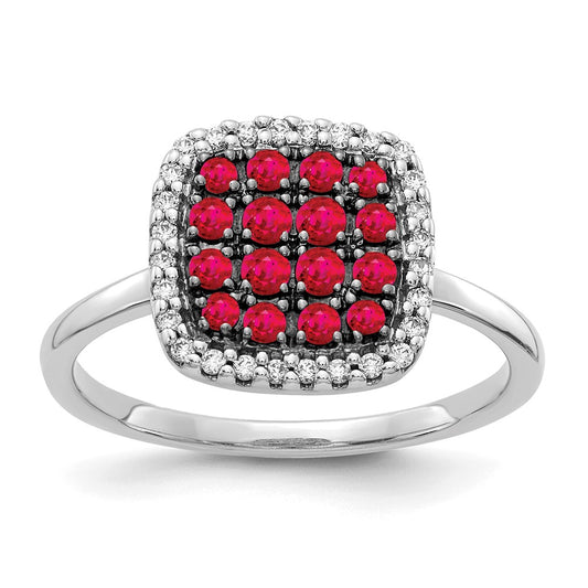 14k White Gold Real Diamond and Ruby Ring