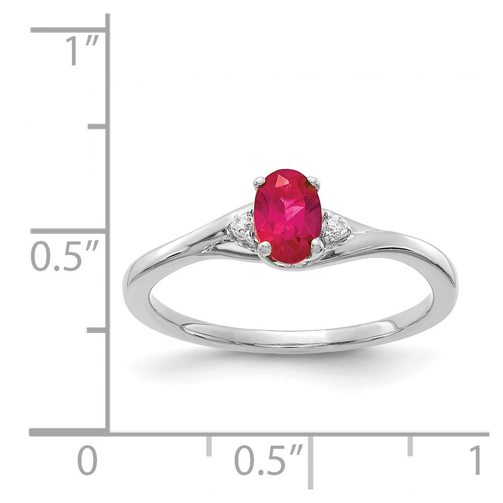 14k White Gold Real Diamond and Oval Ruby Ring