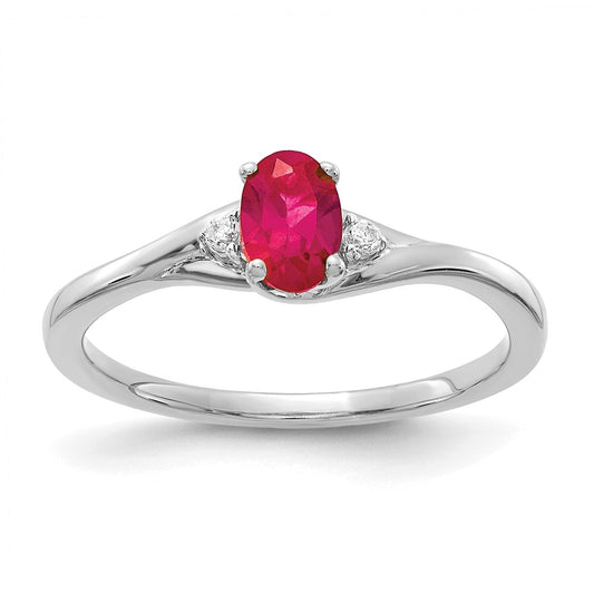 Solid 14k White Gold Simulated CZ and Oval Ruby Ring