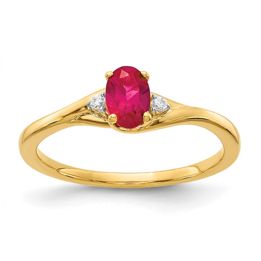 14K Yellow Gold Real Diamond and Oval Ruby Ring