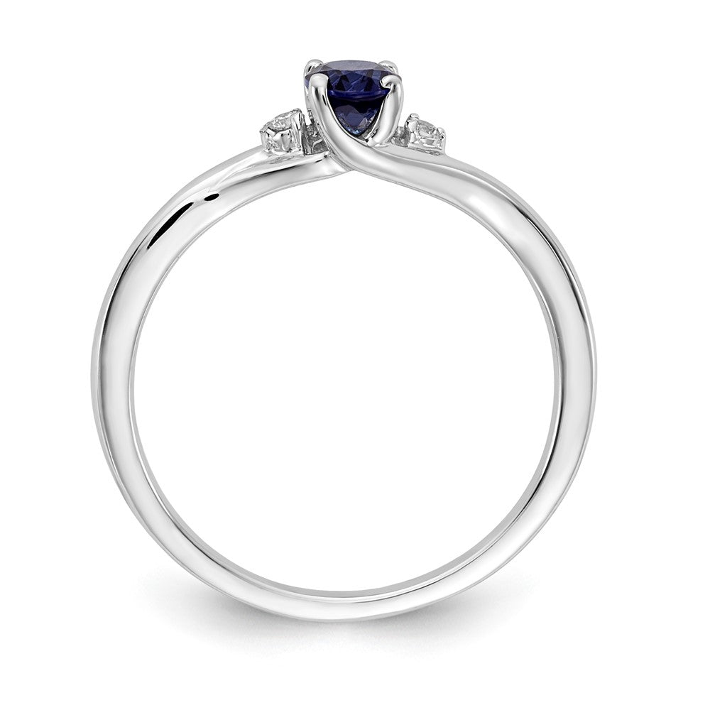 14k White Gold Real Diamond and Oval Sapphire Ring