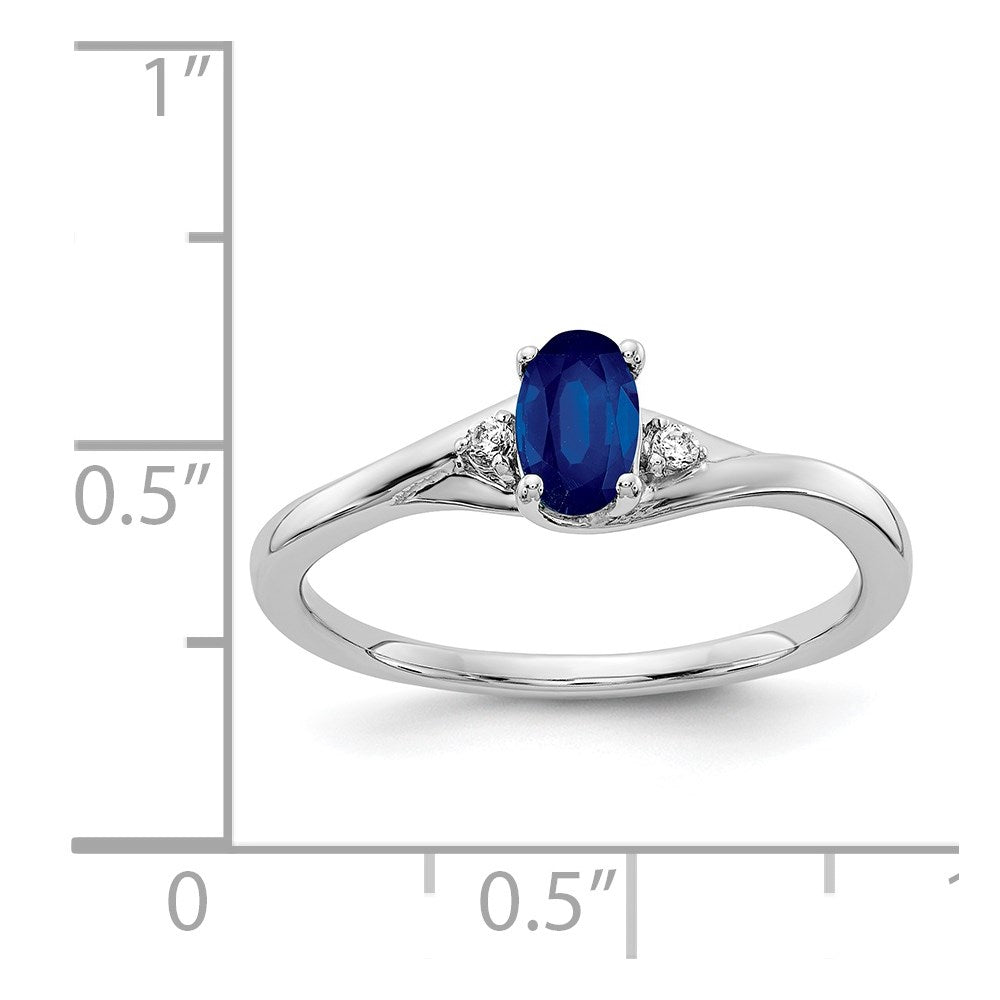 14k White Gold Real Diamond and Oval Sapphire Ring