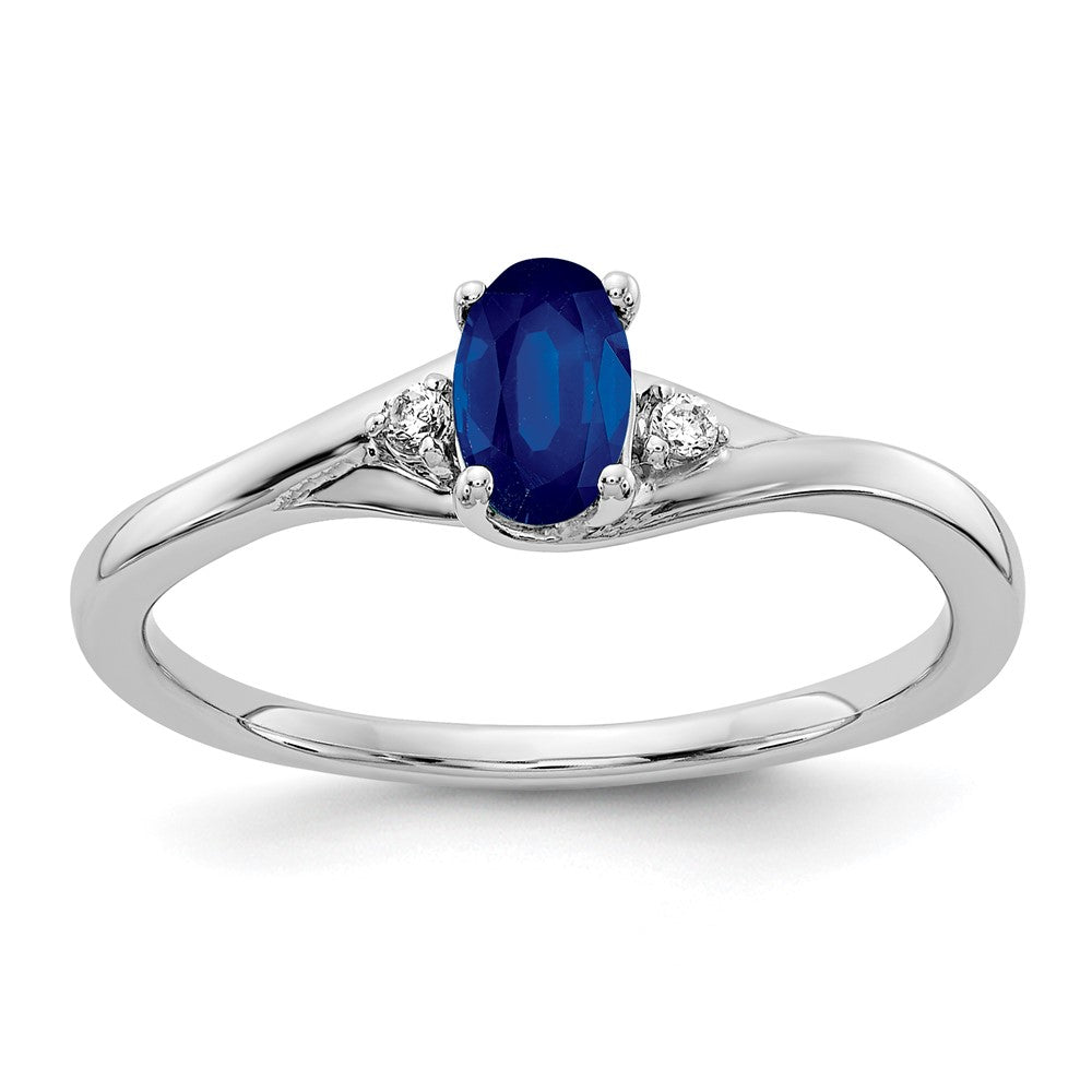 14k White Gold Real Diamond and Oval Sapphire Ring