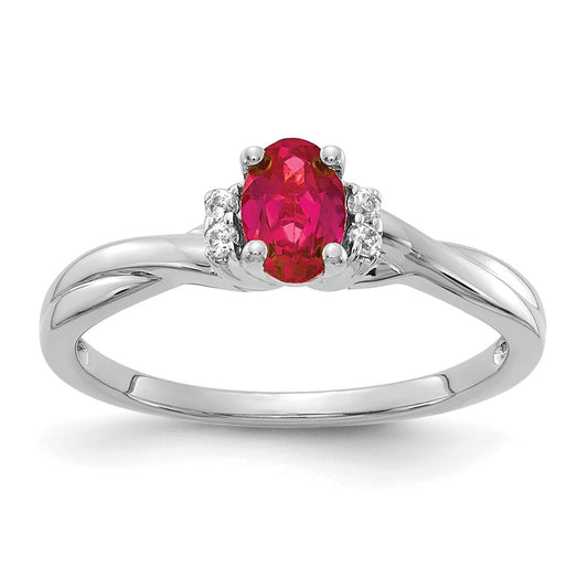 14k White Gold Real Diamond and Oval Ruby Ring