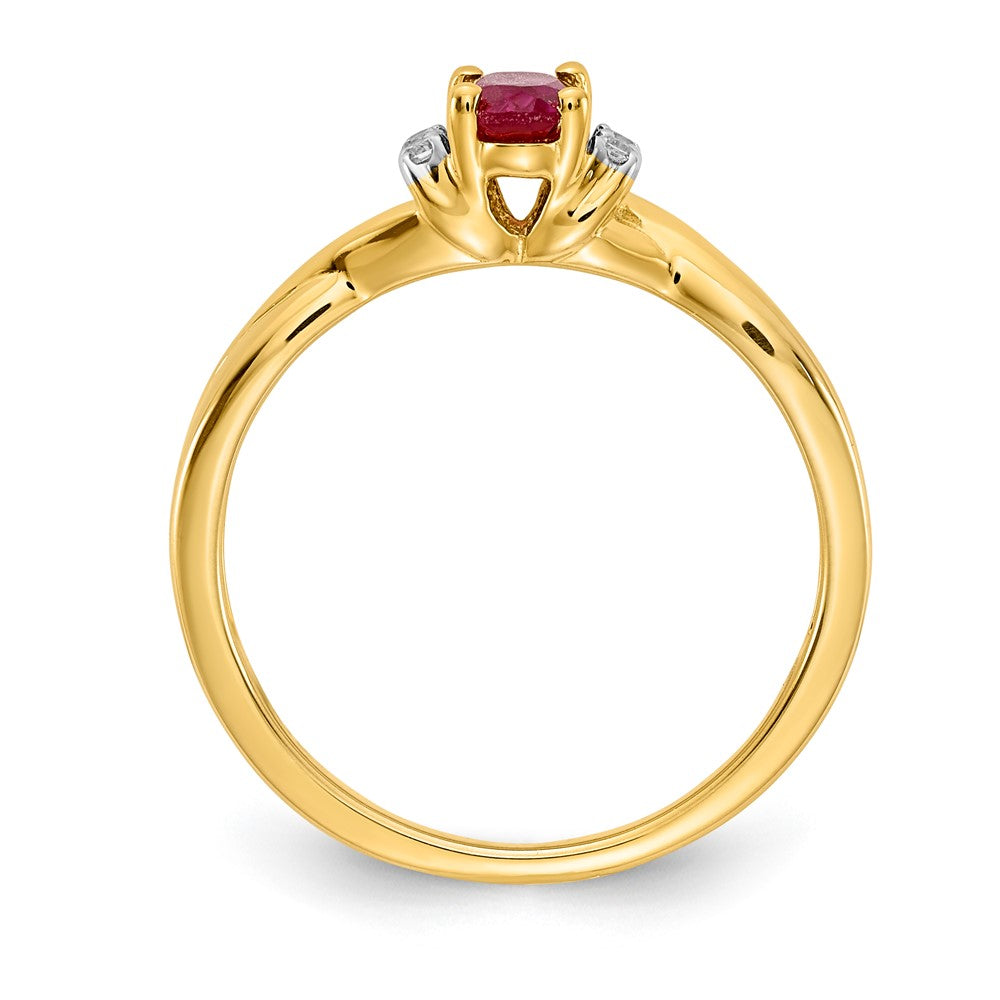 14K Yellow Gold Real Diamond and Oval Ruby Ring