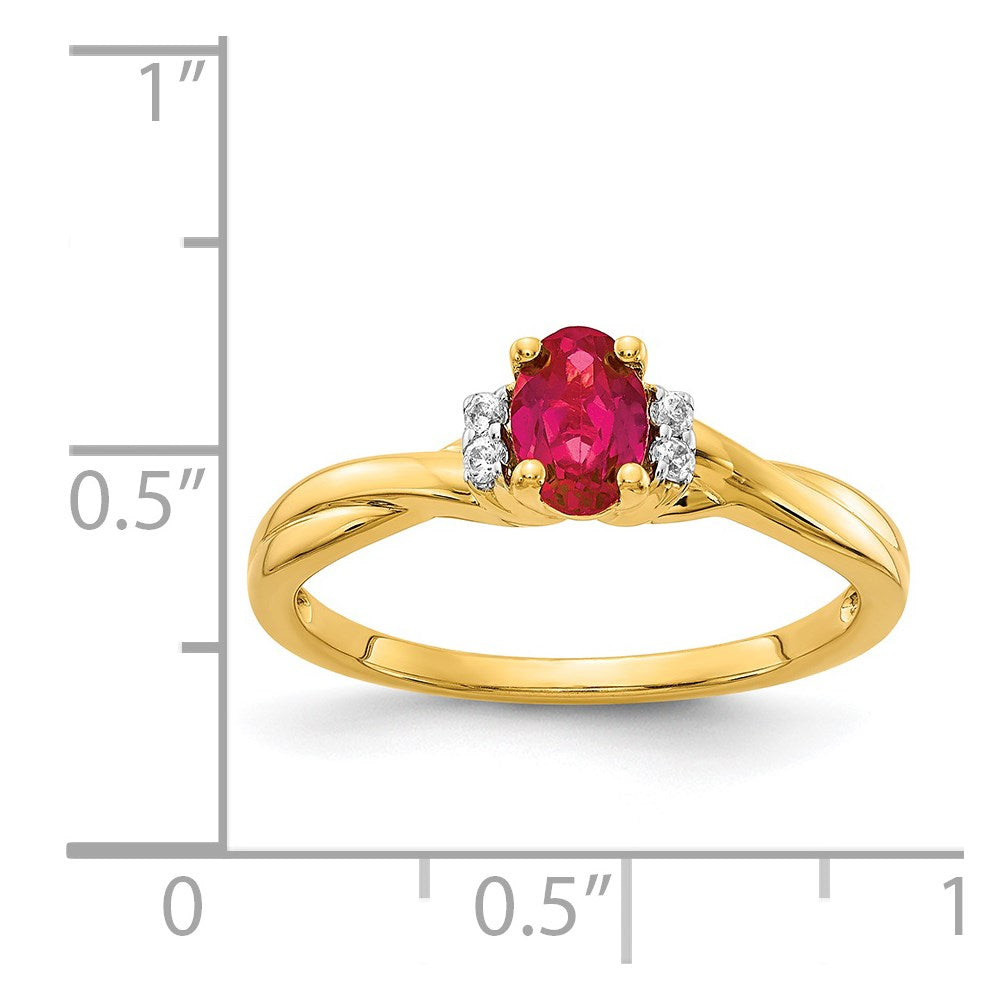 14K Yellow Gold Real Diamond and Oval Ruby Ring