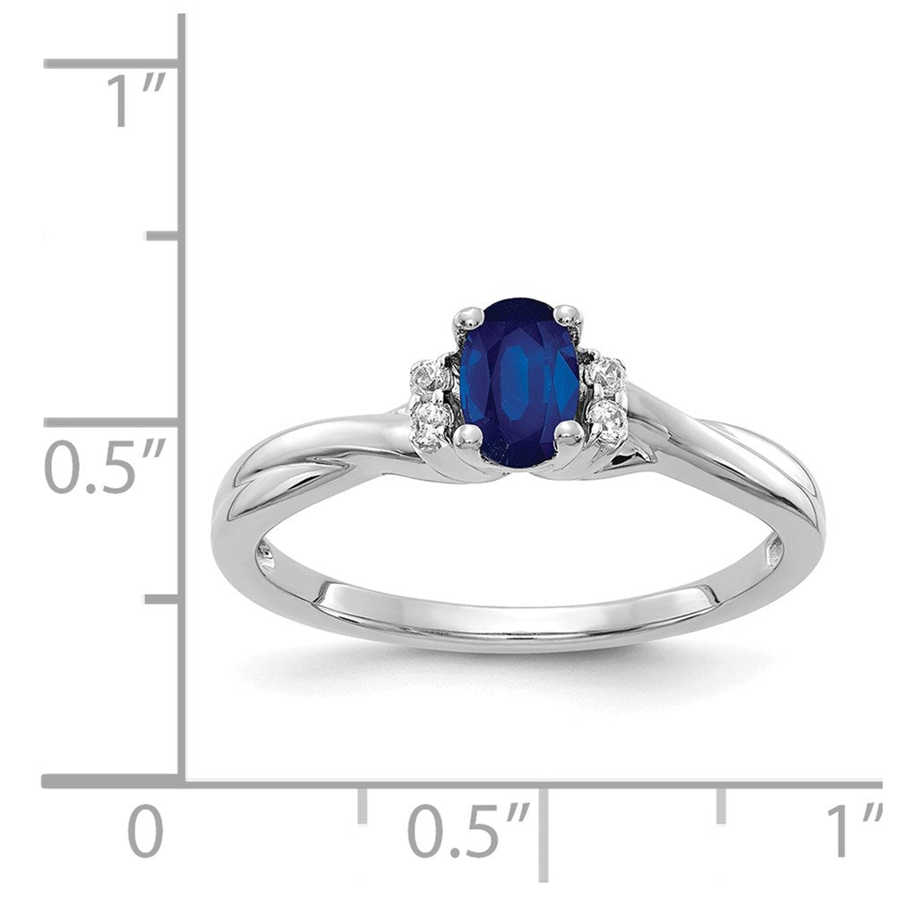 14k White Gold Real Diamond and Oval Sapphire Ring