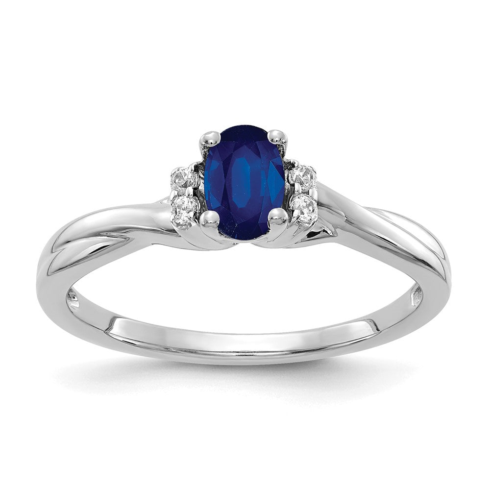 14k White Gold Real Diamond and Oval Sapphire Ring