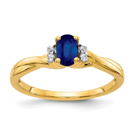 14K Yellow Gold Real Diamond and Oval Sapphire Ring