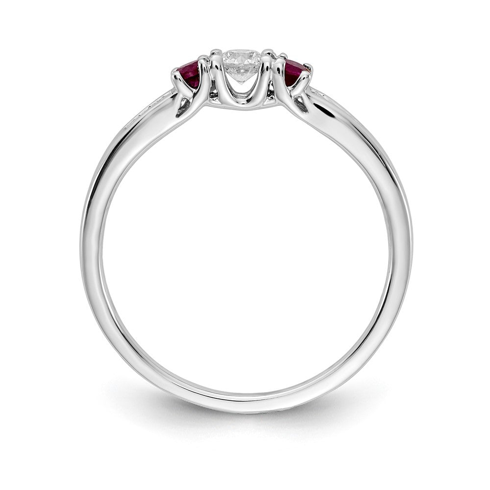 14k White Gold Real Diamond and Ruby 3-stone Ring