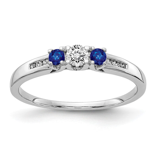 14k White Gold Real Diamond and Sapphire 3-stone Ring