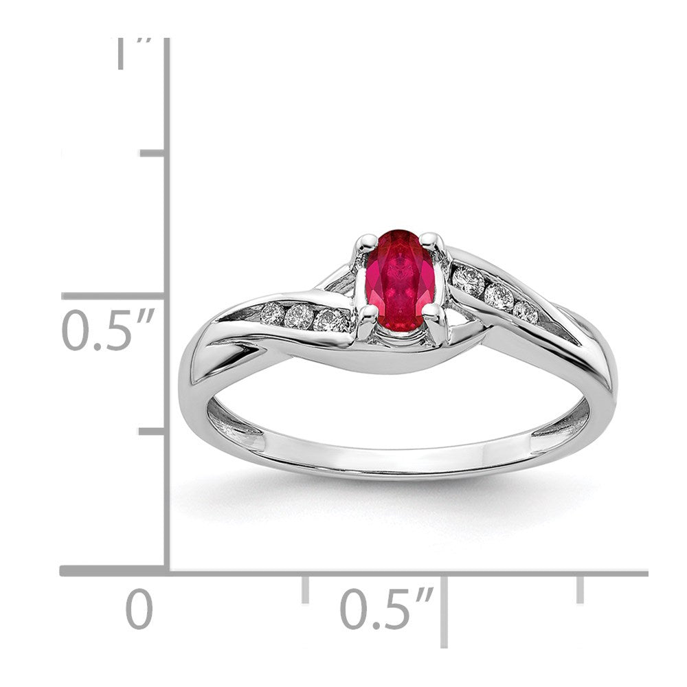 14k White Gold Oval Composite Ruby and Real Diamond Ring