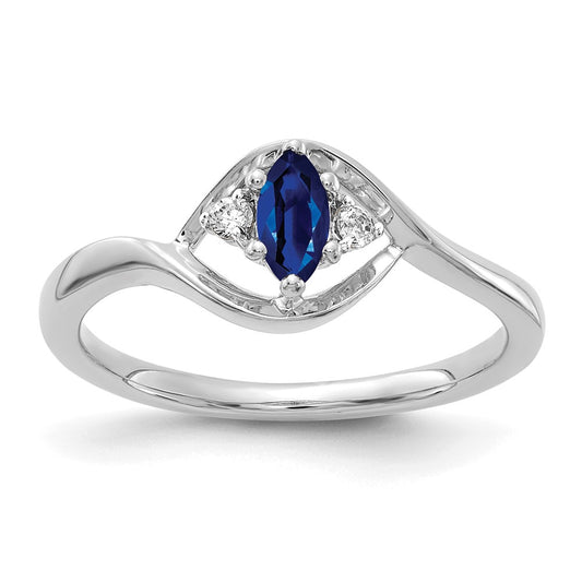 14k White Gold Real Diamond and Marquise Sapphire Ring