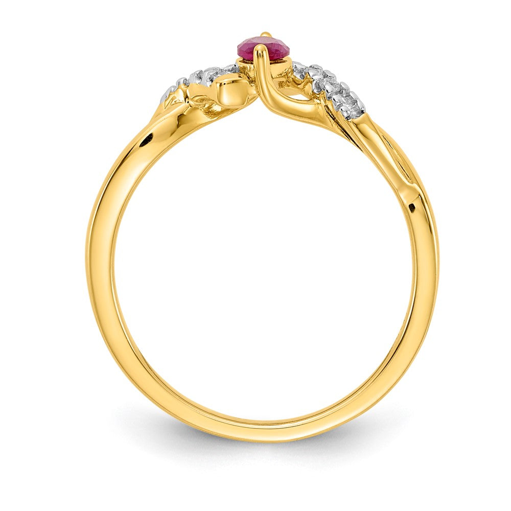 14K Yellow Gold Real Diamond and Marquise Ruby Ring