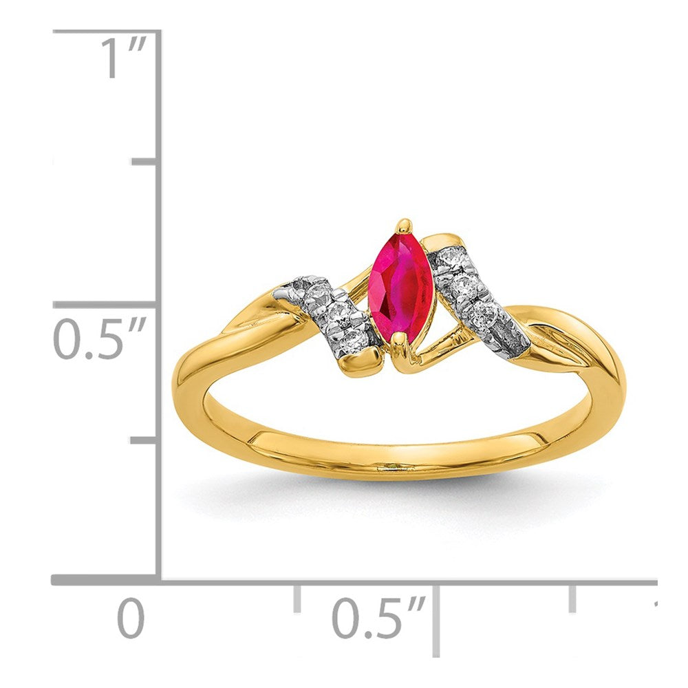 14K Yellow Gold Real Diamond and Marquise Ruby Ring