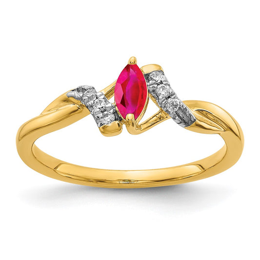 Solid 14k Yellow Gold Simulated CZ and Marquise Ruby Ring