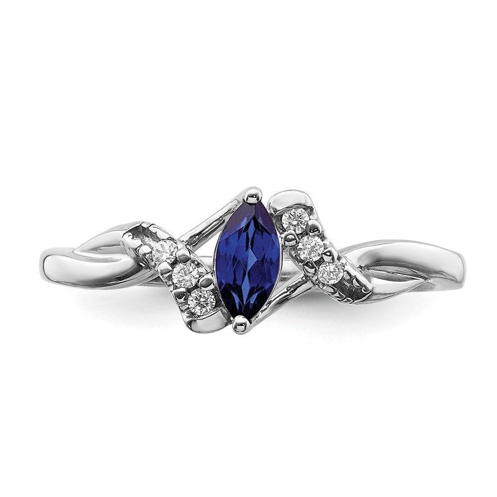 14k White Gold Real Diamond and Marquise Sapphire Ring